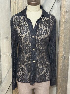 Vintage Tess Black Plum Tone Lace Blouse Victorian Inspired Whimsigoth Romantic